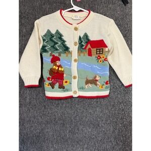 B.T. Kids Baby Togs Vintage Scenic Intarsia Cardigan Sweater Dog Girl Cabin 2T